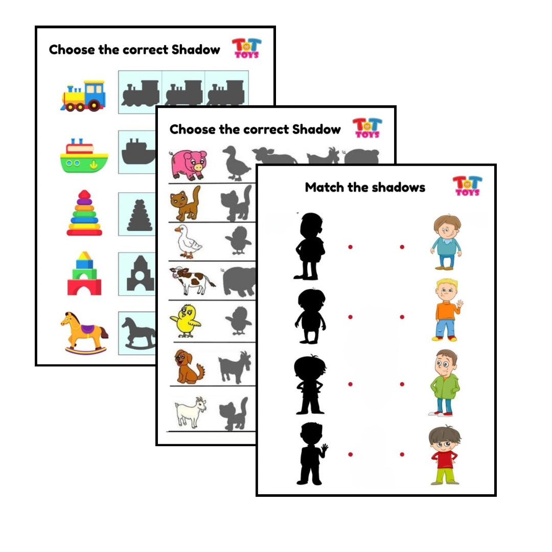 Shadow Matching Printable Activity Set – 100+ Fun & Educational Matching Games for Kids (30 Pages)