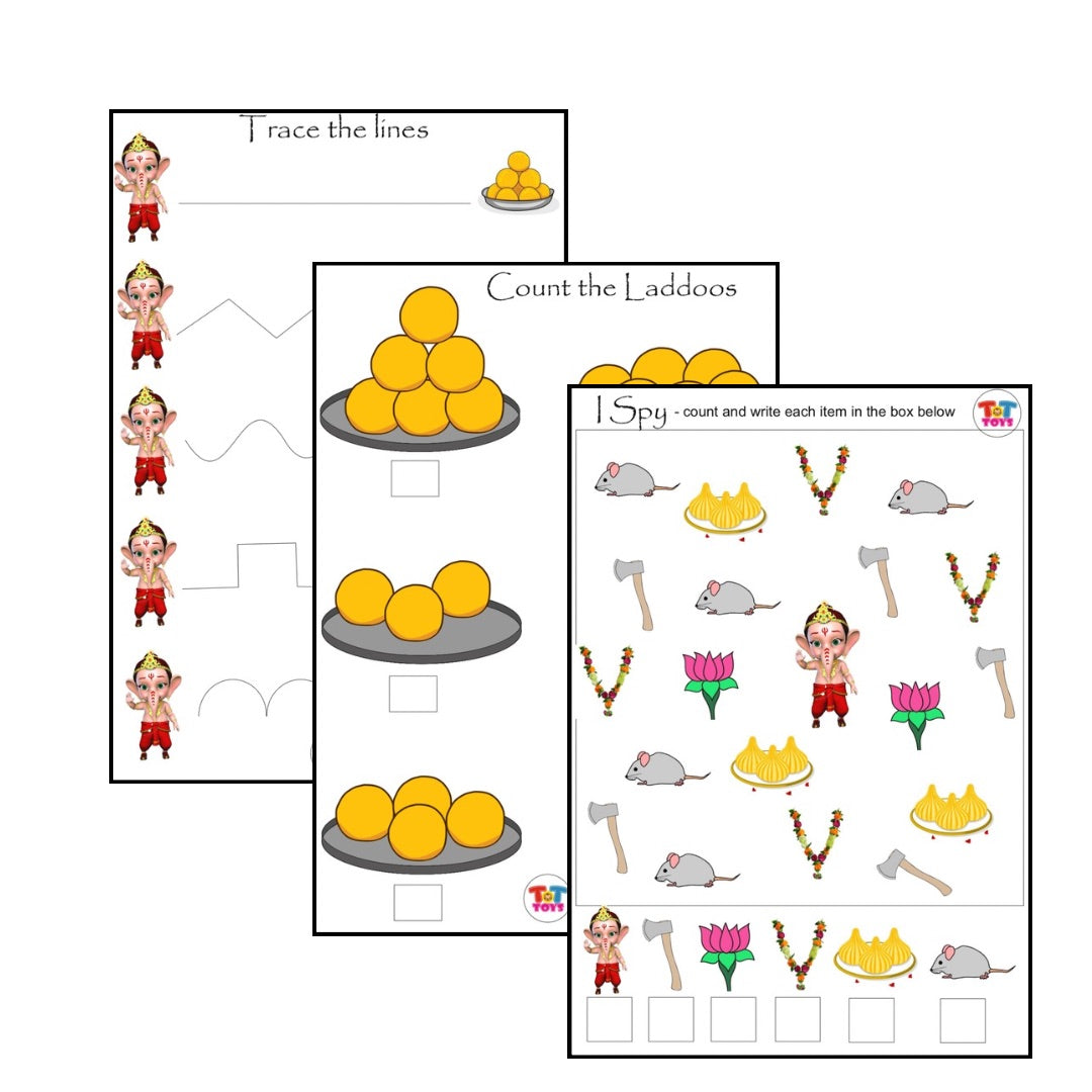 Ganesha-Themed Activity Printable Set – 10 Pages of Festive Fun & Learning for Kids!